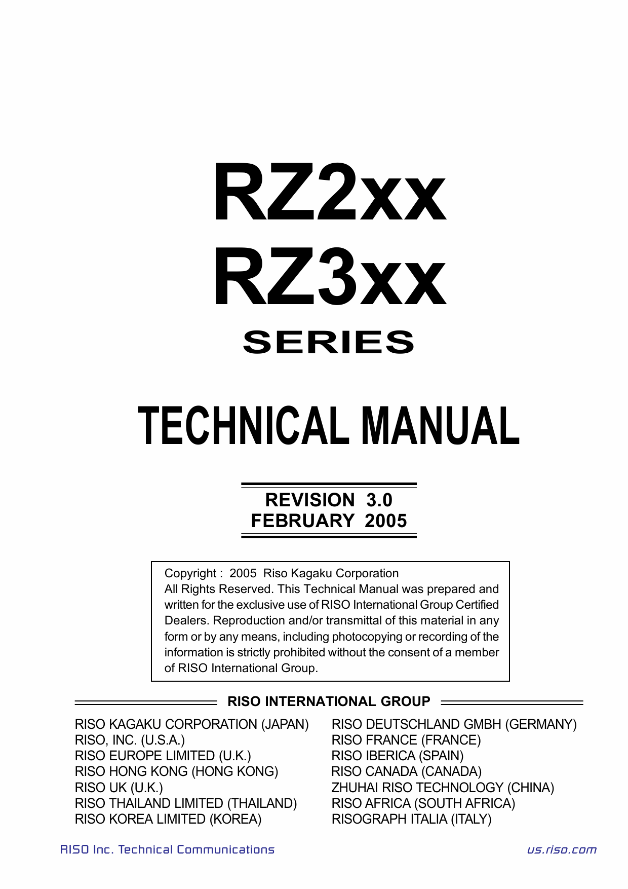 RISO RZ 200 220 230 230C 300 310 370 370C 390 TECHNICAL Service Manual-1